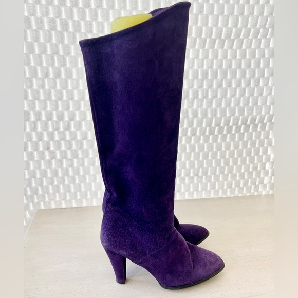 JOYCE OF CALIFORNIA Royal Purple Suede Chunky Heel Boots Vintage 5.5 M - Picture 10 of 11